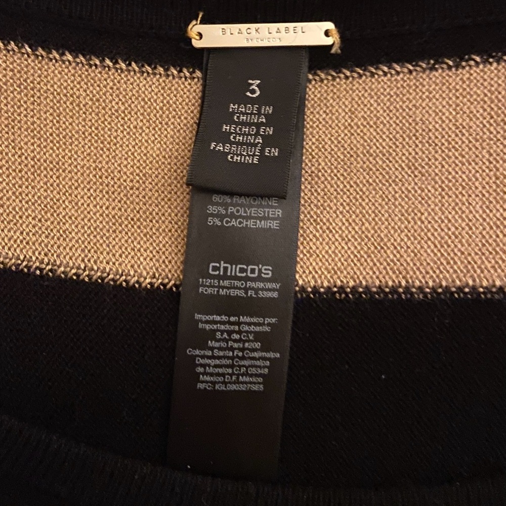 Chico's Size 3 (XL) Black and Tan Sweater Poncho - Picture 5 of 8